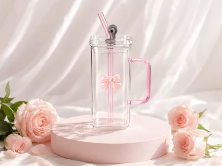 Szklanka ze słomką 320 ml Ecarla - Kokardka 20.SZK87