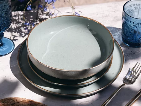 Komplet talerzy na 6 osób (18 el.) Bogucice - Alumina Granite Mint Blue Gold Nordica 1129G
