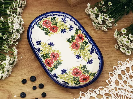 Półmisek owalny 36 cm Bolesławiec - Maki Smolińskiej