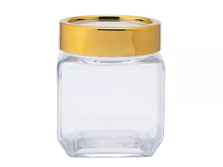Pojemnik szklany 0,5 L z pokrywką Altom Design - Kwadratowy ze złotą pokrywką 07.POJ.8308