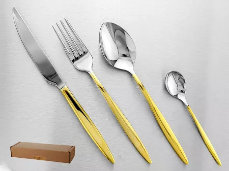 Komplet sztućców 24 cz. na 6 osób Hisar - Mercury Gold (4.0/3.0mm) złocone