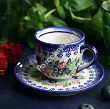 Filiżanka ze spodkiem do espresso 0,11 L / 12,5 cm Bolesławiec - Kwiatowy Ogród