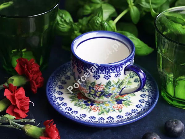 Filiżanka ze spodkiem do espresso 0,11 L / 12,5 cm Bolesławiec - Kwiatowy Ogród Filiżanka ze spodkiem do espresso 0,11 L / 12,5 cm Bolesławiec - Kwiatowy Ogród