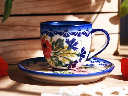 Filiżanka ze spodkiem do espresso 0,11 L / 12,5 cm Bolesławiec - Maki Smolińskiej