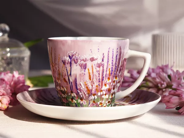 Filiżanka ze spodkiem 0,35 L / 17 cm ręcznie malowana - Łąka liliowa (7) DA.FS35-7 Filiżanka ze spodkiem 0,35 L / 17 cm ręcznie malowana - Łąka liliowa (7) DA.FS35-7