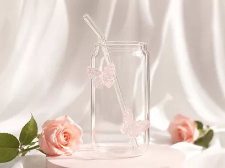 Szklanka ze słomką 500 ml Ecarla - Butterfly 20.SZK163