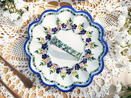 Półmisek do jaj 22 cm z uchwytem Bolesławiec - Mariańska Koronka