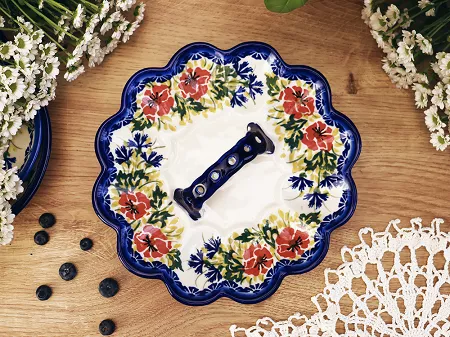 Półmisek do jaj 22 cm z uchwytem Bolesławiec - Maki Smolińskiej