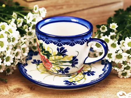 Filiżanka ze spodkiem 0,22 L / 14 cm Bolesławiec - Maki Smolińskiej