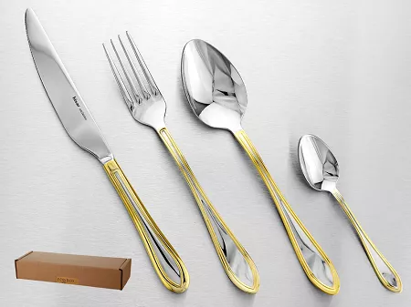Komplet sztućców 24 cz. na 6 osób Hisar - Avsa Gold (3.0/2.5 mm) złocone