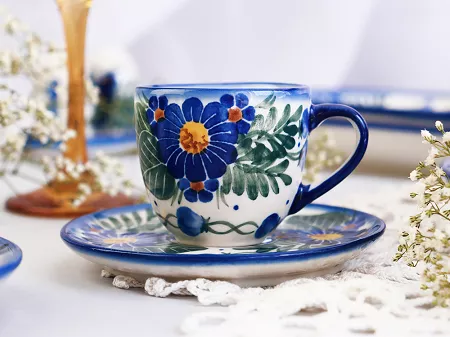 Filiżanka ze spodkiem do espresso 0,11 L / 12,5 cm Bolesławiec - Kwiaty Kuleszy