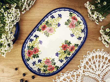 Półmisek owalny 24 cm Bolesławiec - Maki Smolińskiej