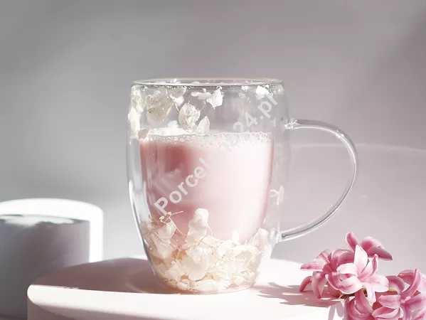 Szklanka termiczna z podwójną ścianką 0,3 L Ecarla - Hortensja Bloom White 20.SZK185 Szklanka termiczna z podwójną ścianką 0,3 L Ecarla - Hortensja Bloom White 20.SZK185