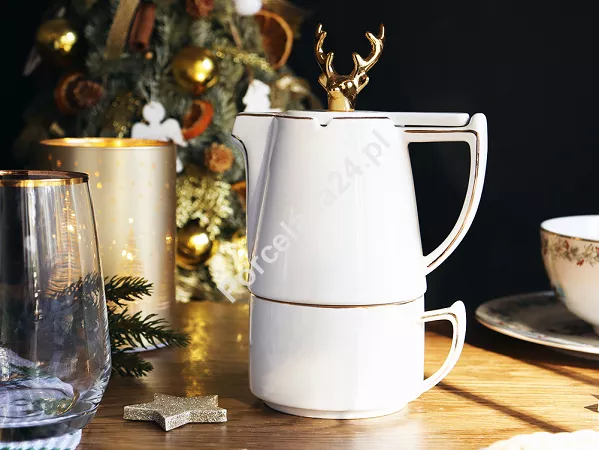 Zestaw imbryk z zaparzaczem 0,38 l + filiżanka 0,25 l (3 el.) Altom Design - Tea for One Złoty Jeleń 07.CB.2583 Zestaw imbryk z zaparzaczem 0,38 l + filiżanka 0,25 l (3 el.) Altom Design - Tea for One Złoty Jeleń 07.CB.2583